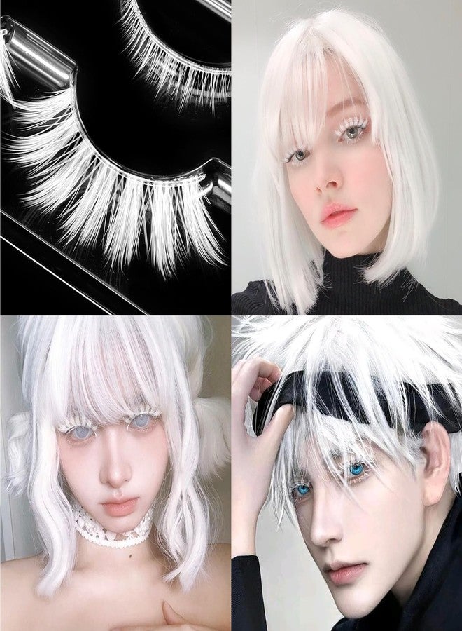 Thrymme 4 Pairs White Eyelashes, White Lashes for Christmas & Anime Events, Fluffy Manga Style False Eyelashes with Invisible Band, Japanese Style for Party & Photo Shoots - Image 2